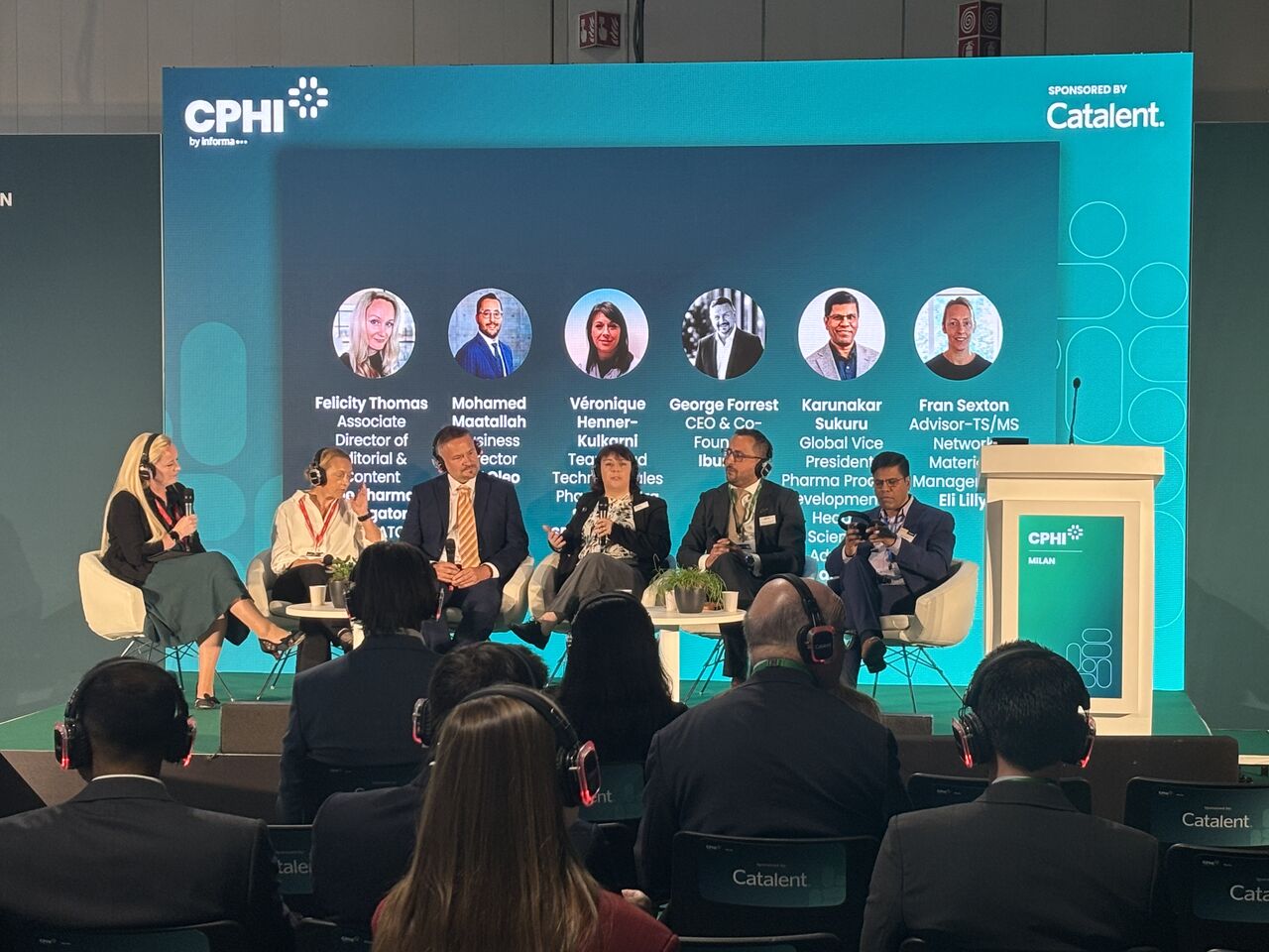 The IPEC-Europe panel 'Are Innovation and Excipients Mutually Exclusive?' on stage at CPHI Milan, 7 October 2026, with Ibumix CEO George Forrest among the panellists